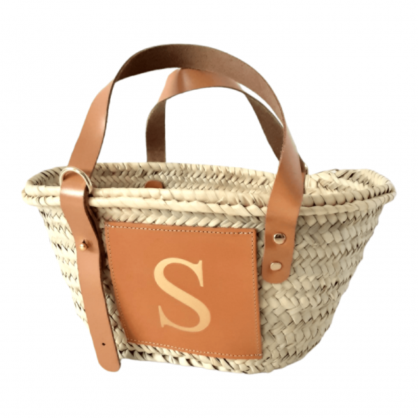 Ibiza straw basket small gold letter